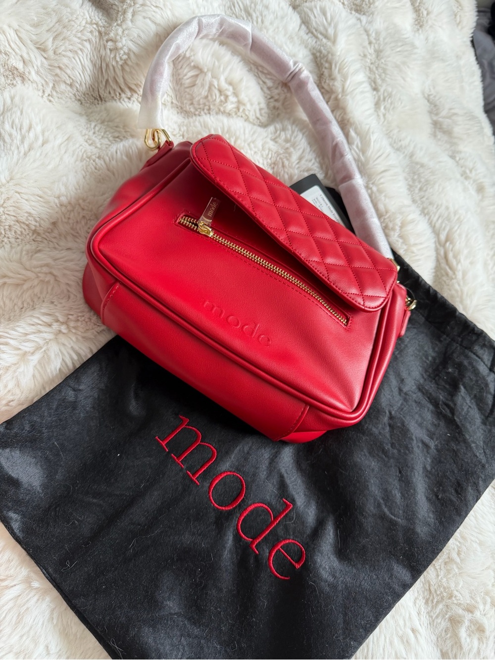 Mode Crimson Red Quilted Top Handle Crossbody Bag NWT Gold Chain Strap